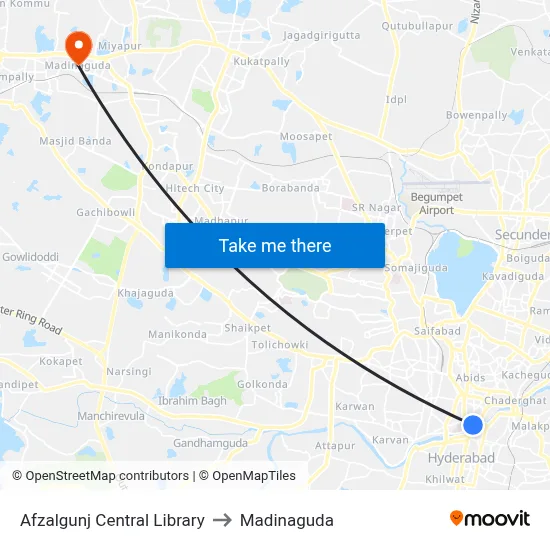 Afzalgunj Central Library to Madinaguda map