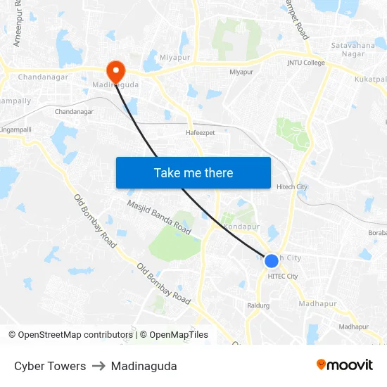 Cyber Towers to Madinaguda map
