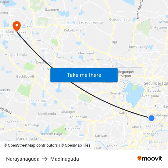 Narayanaguda to Madinaguda map