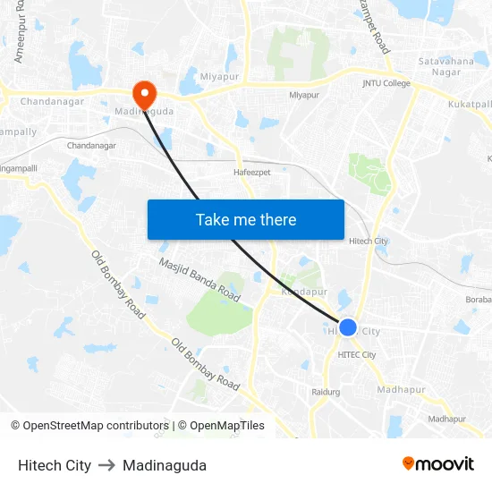 Hitech City to Madinaguda map