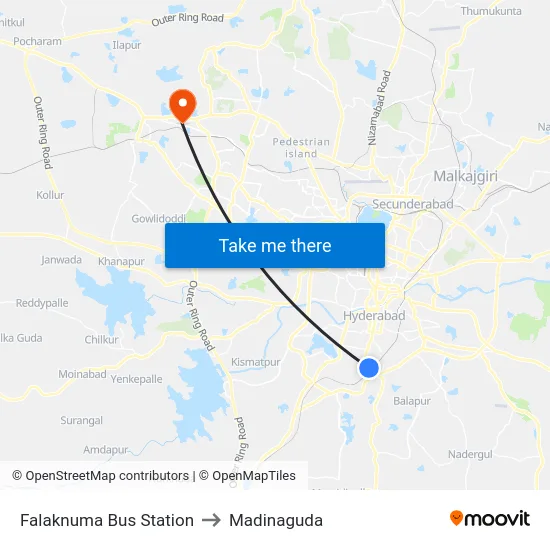 Falaknuma Bus Station to Madinaguda map