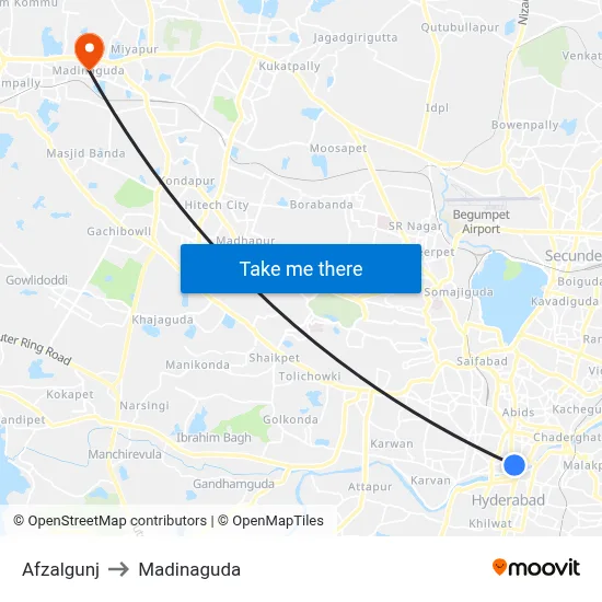Afzalgunj to Madinaguda map