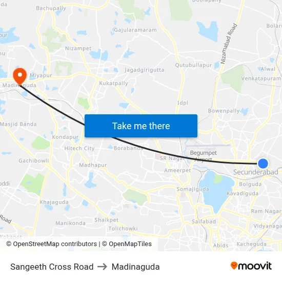 Sangeeth Cross Road to Madinaguda map