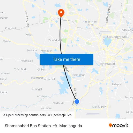 Shamshabad Bus Station to Madinaguda map