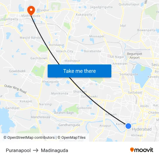 Puranapool to Madinaguda map