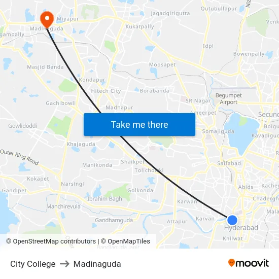 City College to Madinaguda map