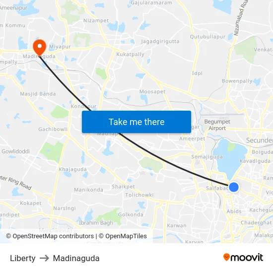 Liberty to Madinaguda map