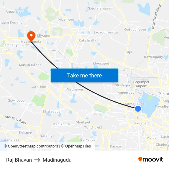Raj Bhavan to Madinaguda map