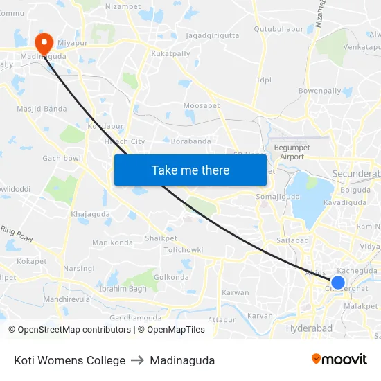 Koti Womens College to Madinaguda map