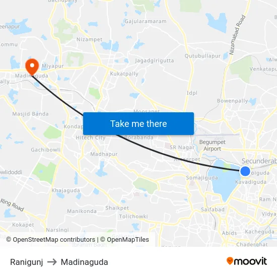 Ranigunj to Madinaguda map