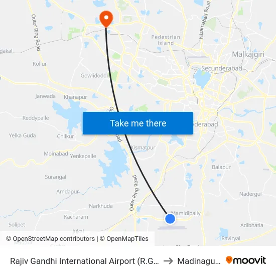 Rajiv Gandhi International Airport (R.G.I.A) to Madinaguda map