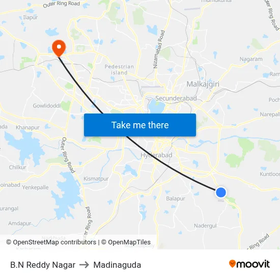 B.N Reddy Nagar to Madinaguda map