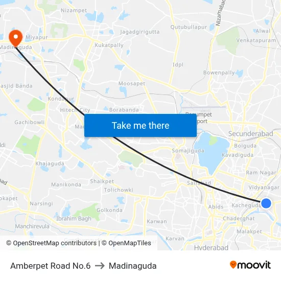 Amberpet Road No.6 to Madinaguda map