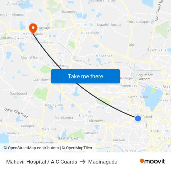Mahavir Hospital / A.C Guards to Madinaguda map