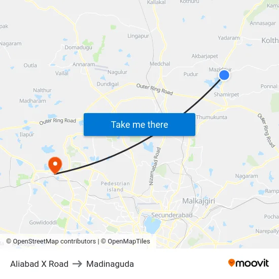 Aliabad X Road to Madinaguda map