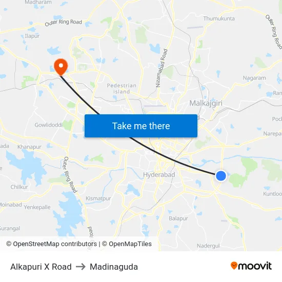 Alkapuri X Road to Madinaguda map