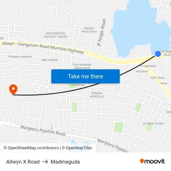 Allwyn X Road to Madinaguda map