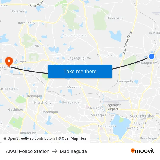 Alwal Police Station to Madinaguda map
