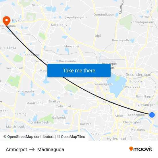 Amberpet to Madinaguda map