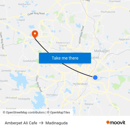 Amberpet Ali Cafe to Madinaguda map