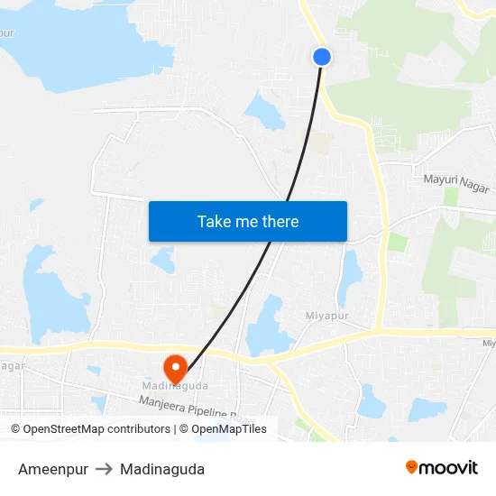 Ameenpur to Madinaguda map