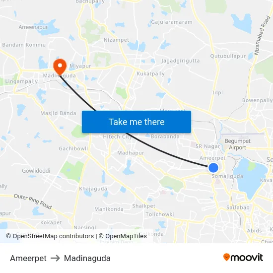 Ameerpet to Madinaguda map