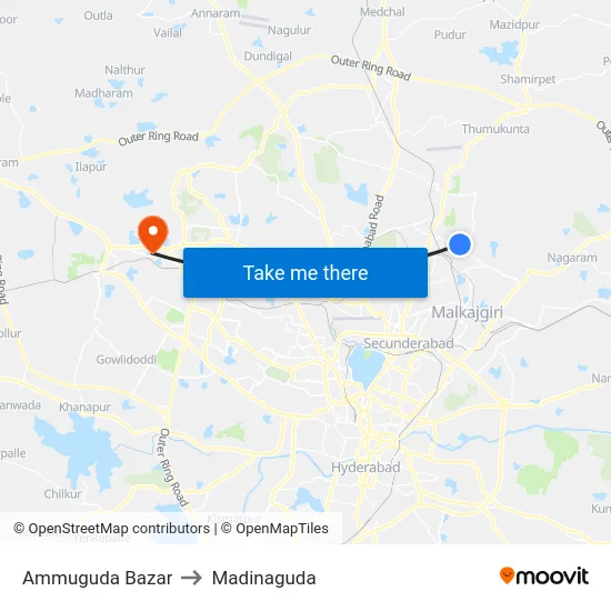 Ammuguda Bazar to Madinaguda map