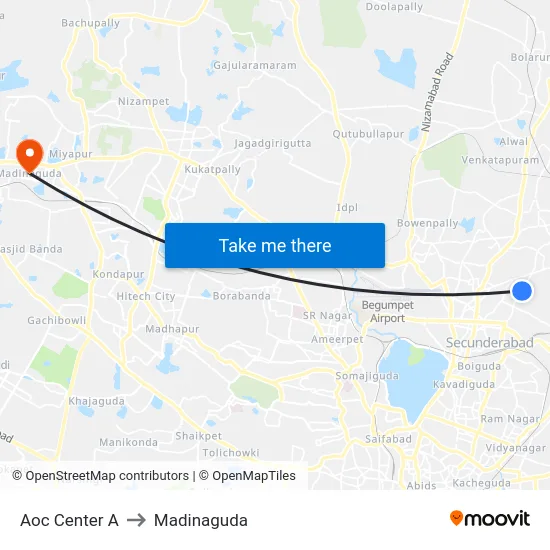 Aoc Center A to Madinaguda map