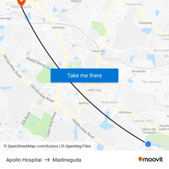 Apollo Hospital to Madinaguda map