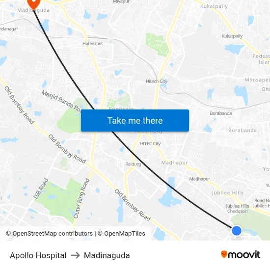Apollo Hospital to Madinaguda map