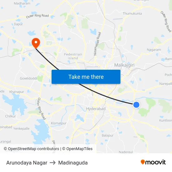 Arunodaya Nagar to Madinaguda map