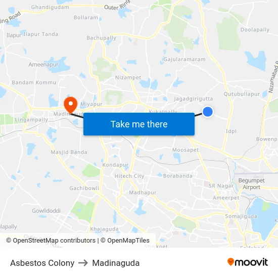 Asbestos Colony to Madinaguda map