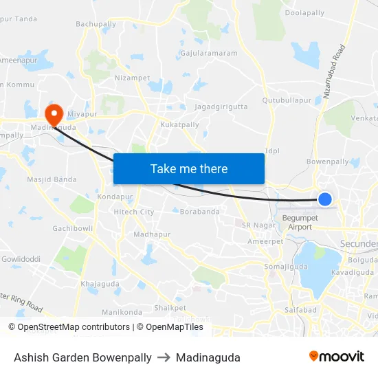 Ashish Garden Bowenpally to Madinaguda map