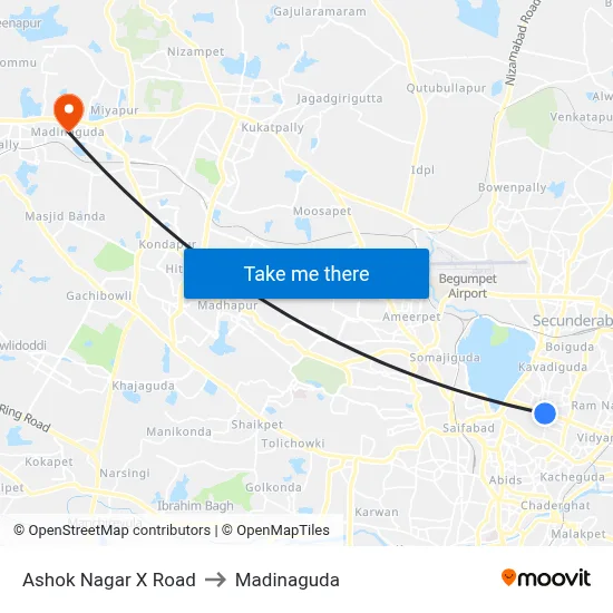 Ashok Nagar X Road to Madinaguda map