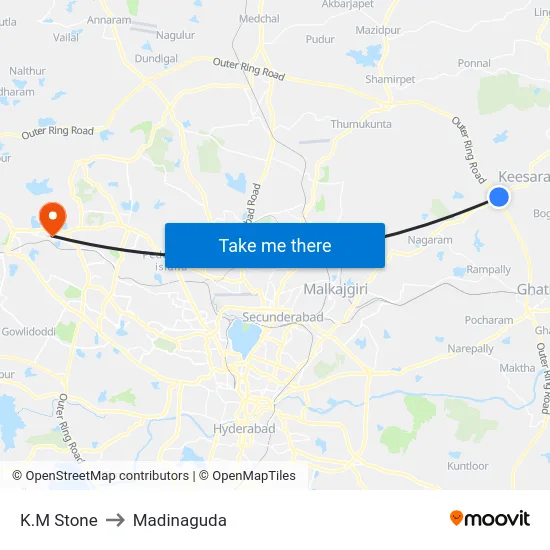 K.M Stone to Madinaguda map