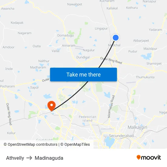 Athvelly to Madinaguda map