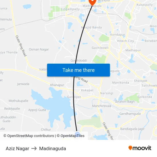 Aziz Nagar to Madinaguda map