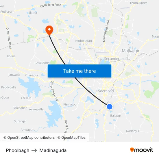 Phoolbagh to Madinaguda map