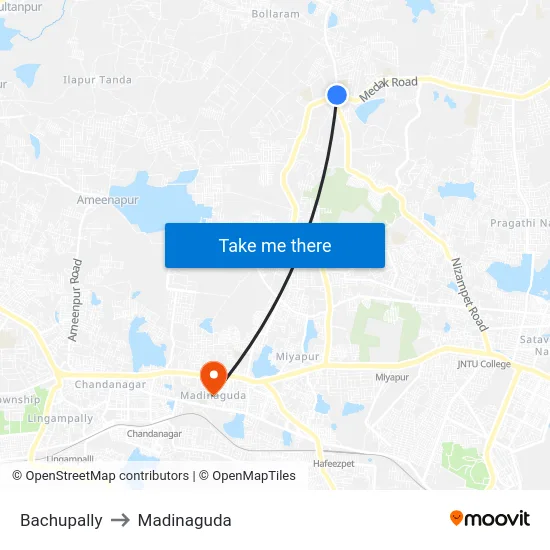 Bachupally to Madinaguda map