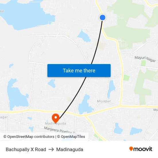 Bachupally X Road to Madinaguda map