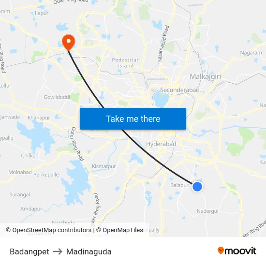 Badangpet to Madinaguda map