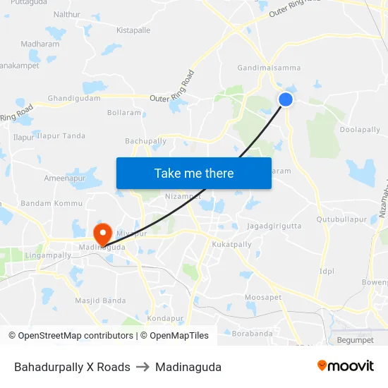 Bahadurpally X Roads to Madinaguda map