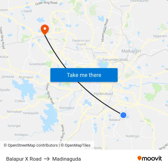 Balapur X Road to Madinaguda map