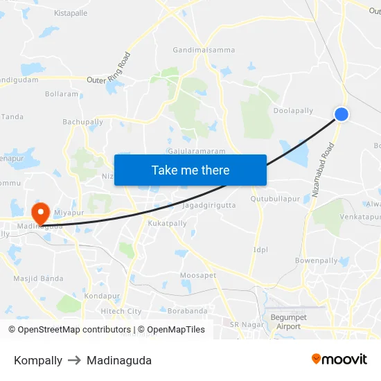 Kompally to Madinaguda map