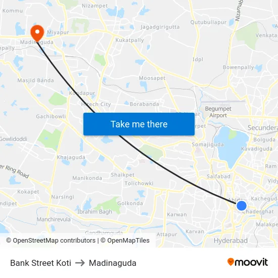 Bank Street Koti to Madinaguda map