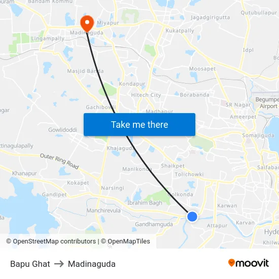 Bapu Ghat to Madinaguda map