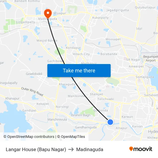 Langar House (Bapu Nagar) to Madinaguda map