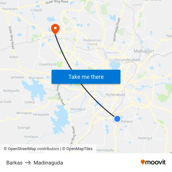 Barkas to Madinaguda map