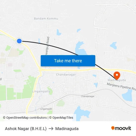 Ashok Nagar (B.H.E.L) to Madinaguda map