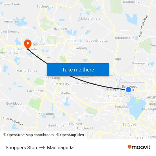 Shoppers Stop to Madinaguda map